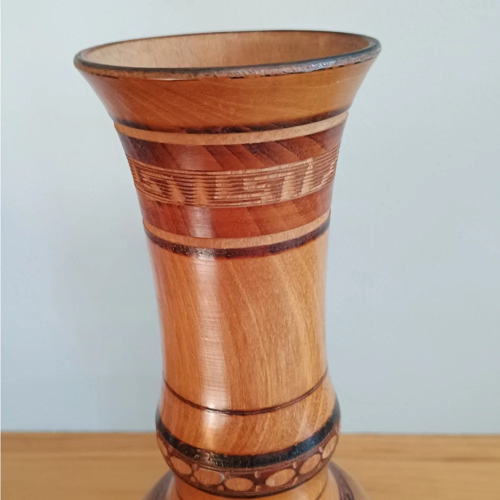 Vintage Hand Carved Cozumel Wood Vase Floral Design Mexican Folk Art 10